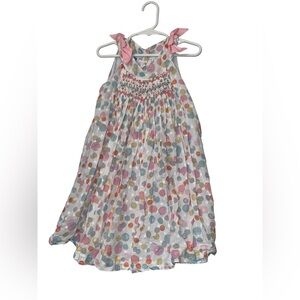 Anavini smocked Polka Dot Sleeveless Dress with Pink Bow sz 4